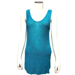 Chicos Teal Blue Silver Metallic Thread Rayon Tank Top Sweater Blouse Sleeveless